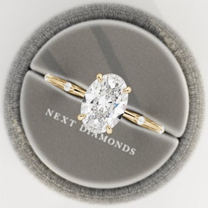 2 Carat Oval Lab Grown Diamond Ring / 2 CT Oval Diamond Thin Engagement Ring / Dainty Ring / 14k Gold Gold Elongated Oval Diamond / VS1 F image 5