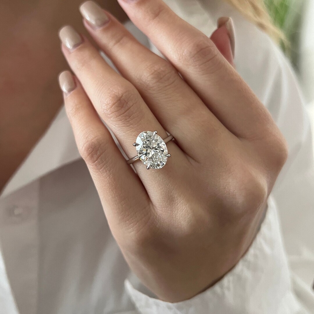5 Carat Oval Lab Grown Diamond Solitaire Ring Classic Cathedral 5CT 