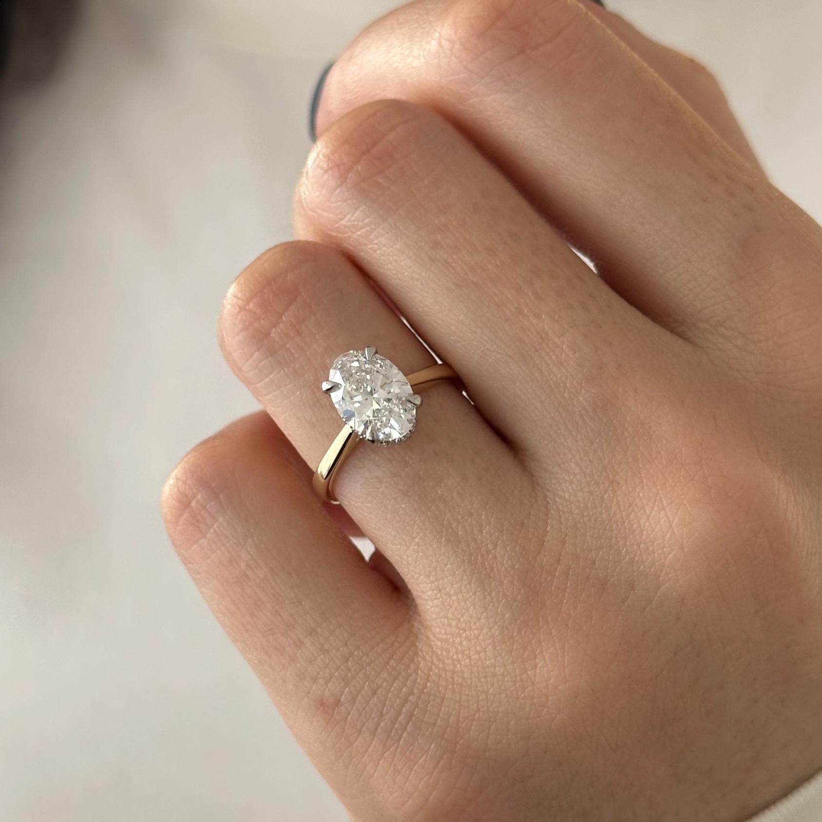 2 Carat Oval E VS1 Lab Grown Diamond Hidden Halo Engagement Ring 