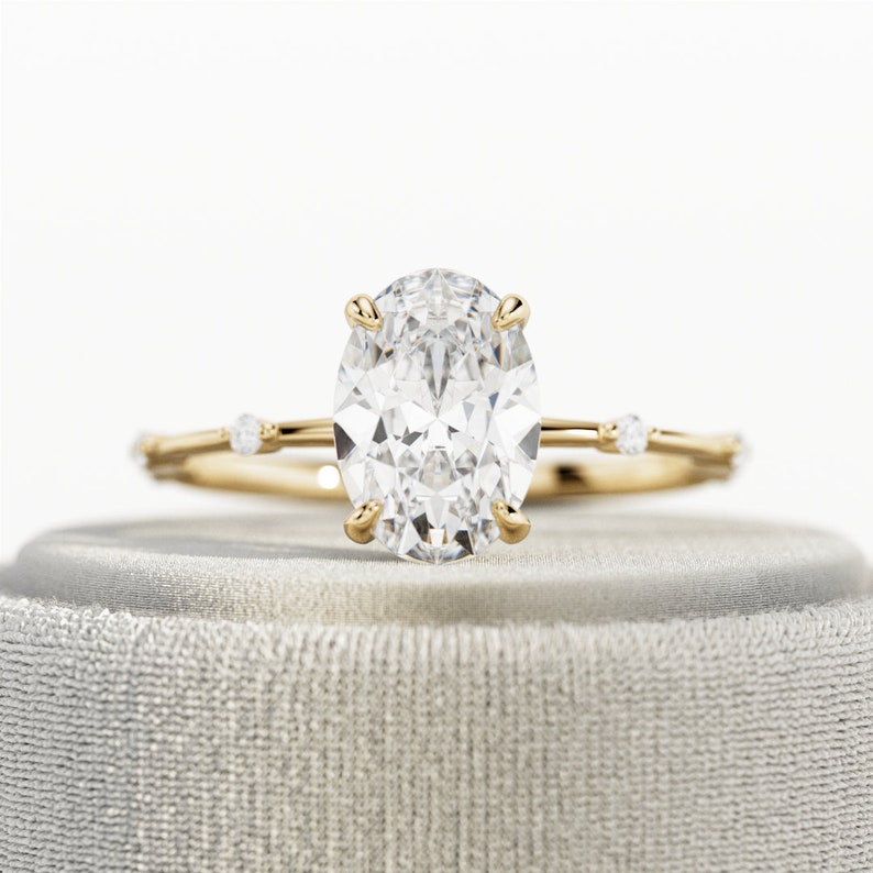 2 Karat ovaler Lab-Grown-Diamantring / 2 CT ovaler Diamant-dünner Verlobungsring / zierlicher Ring / länglicher ovaler Diamant aus 14-karätigem Gold / VS1 F Bild 6