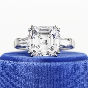 4 Carat Asscher Cut Lab Grown Diamond Ring / Asscher Cut Diamond Ring / Three Stone Ring / Three Stone Engagement Ring / 4 Carat Diamond image 1