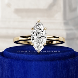1 Carat Marquise Cut E VVS2 IGI Certified Lab Diamond Solitaire Ring / 14k or 18k Gold Low Set Solitaire Ring / Classic 6 Prong Diamond Ring