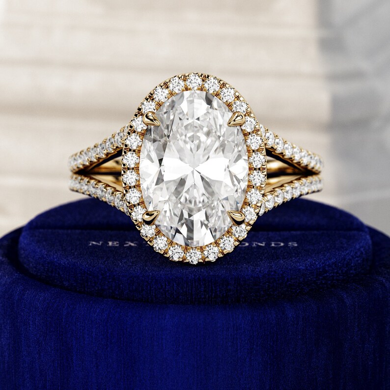 3 Carat Oval Lab Grown Diamond Engagement Ring / Split Shank Oval Ring ...