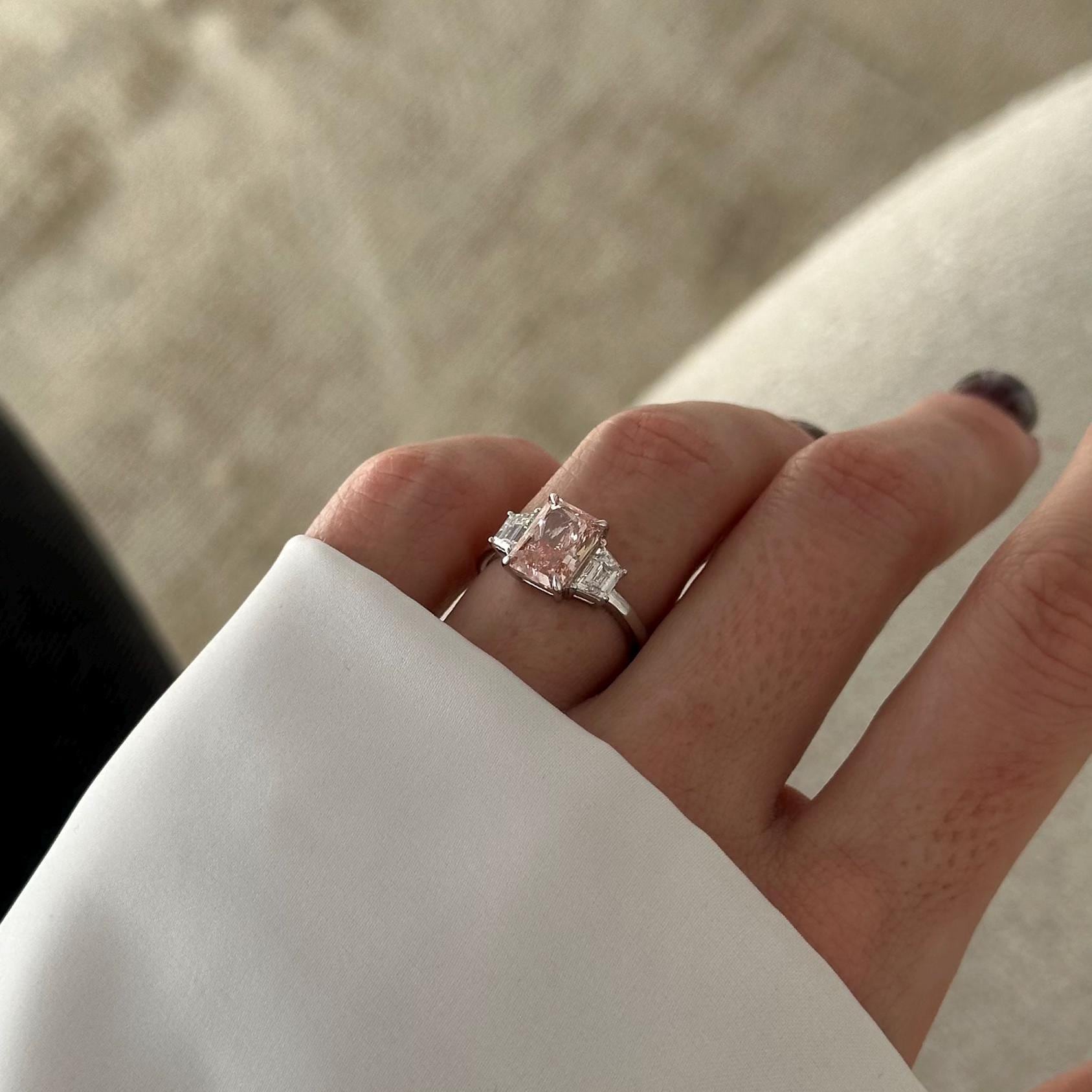 2 Carat Fancy Vivid Pink Radiant Cut Lab Diamond Engagement Ring