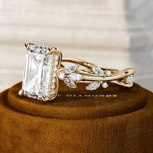 3 CT Emerald Cut Lab Grown Diamond Nature Inspired Ring / Branch Twig Diamond Engagement Ring / VVS2 F IGI Certified / Nature Proposal Ring