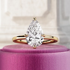 2 Carat Pear Cut Lab Grown Diamond Kite Set Engagement Ring / Hidden Halo Cathedral 2CT Diamond Compass Set Ring / E VS1 IGI Certified