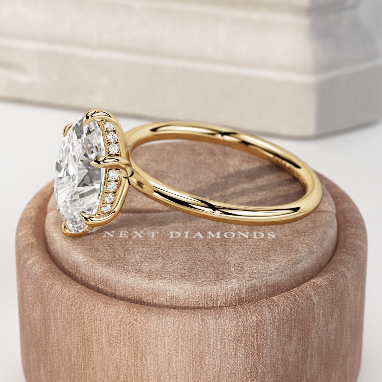 3 Carat Oval Lab Grown Diamond Hidden Halo Engagement Ring / Dainty ...