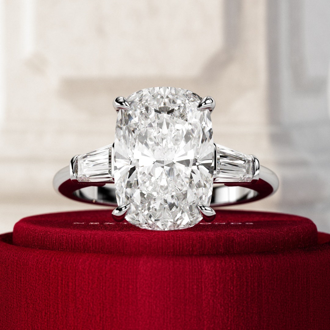 Carat E VS1 Elongated Cushion Lab Grown Diamond Three Stone