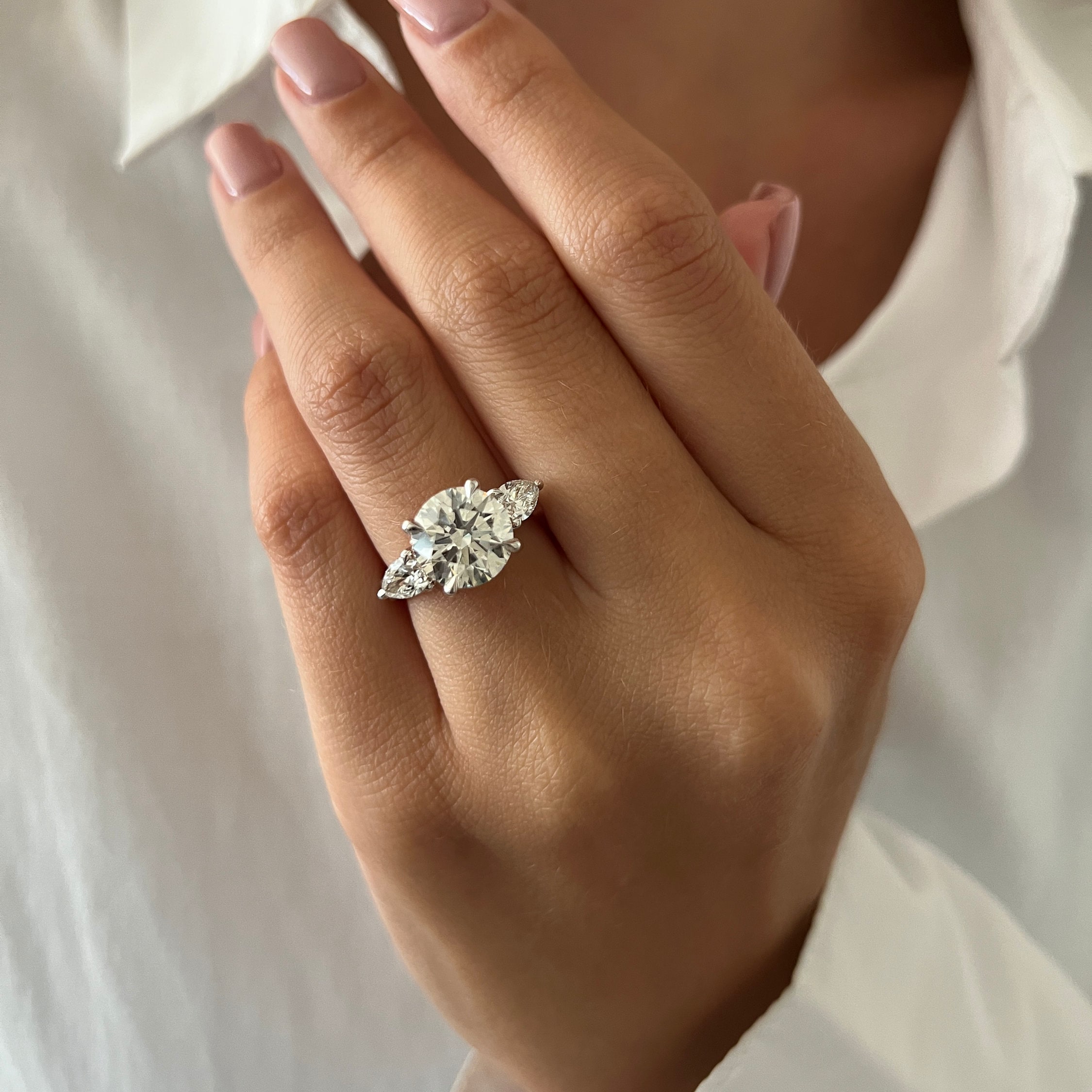 High Setting Rings Round A Luxury 3.5ct Round Brilliant Lab Grown Three Stone Engagement Ring ...
