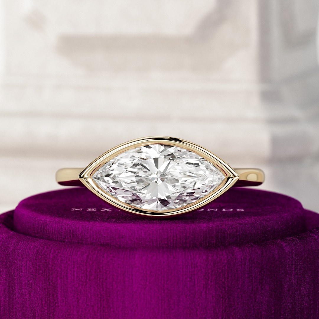 1.5 Carat E VVS2 Marquise Lab Grown Diamond Engagement Ring / East West ...
