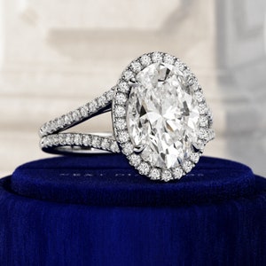 3 Carat Oval Lab Grown Diamond Engagement Ring / Split Shank Oval Ring ...
