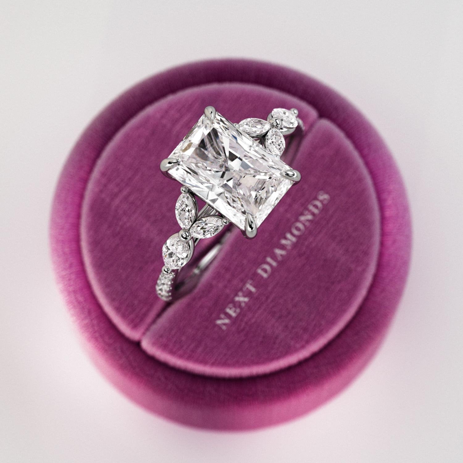 3 Carat Radiant Cut Lab Grown Diamond Twig and Leaf Proposal Ring