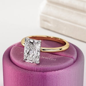 2 Carat Radiant Cut Lab Grown Diamond Low profile Solitaire Ring / 2ct Elongated CVD Diamond Two Tone Engagement Ring / Unique Solitaire image 2