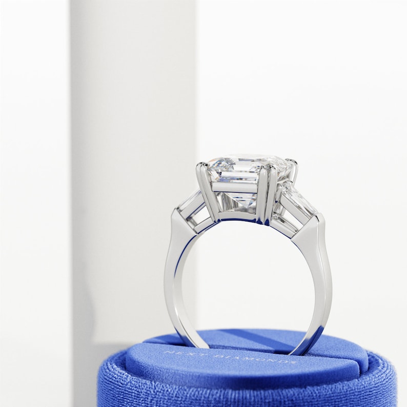 4 Carat Asscher Cut Lab Grown Diamond Ring / Asscher Cut Diamond Ring / Three Stone Ring / Three Stone Engagement Ring / 4 Carat Diamond image 4