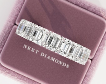 5.7 TCW Emerald Cut Lab Grown Diamond Eternity Band / Emerald Cut U Shape Eternity Ring / White Gold Stacking Ring / Wedding Ring / VS1-F