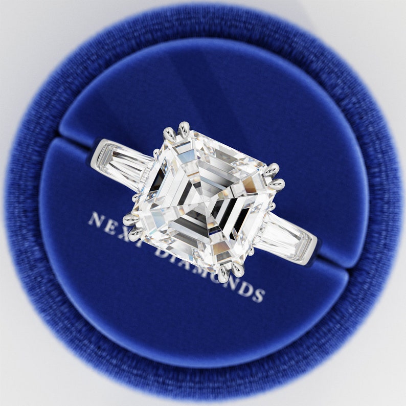 4 Carat Asscher Cut Lab Grown Diamond Ring / Asscher Cut Diamond Ring / Three Stone Ring / Three Stone Engagement Ring / 4 Carat Diamond image 2