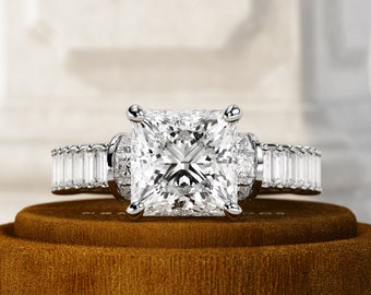 3 Carat Princess Cut Lab Grown Diamond Art Deco Engagement Ring / 4.2CTW CVD / Vintage Diamond Ring / Invisible Set Princess Cut / Unique
