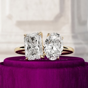 Toi et Moi Engagement Ring / 3.5 Carat Lab Grown Diamond Ring / 2 Stone Diamond Ring / Yellow Gold / Double Stone Ring / Gift for Her / CVD