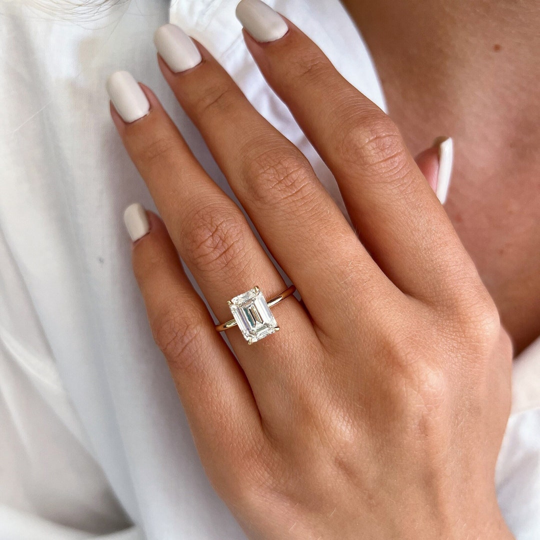 3 Carat Emerald Cut Lab Grown Diamond Solitaire Ring / VVS2F IGI
