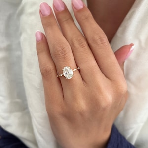 2 Carat Oval Lab Grown Diamond Ring / 2 CT Oval Diamond Thin Engagement Ring / Dainty Ring / 14k Gold Gold Elongated Oval Diamond / VS1 F image 3