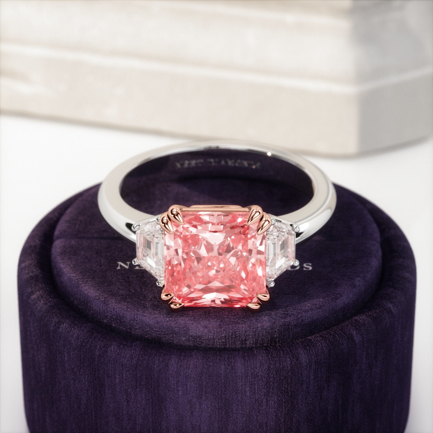 4 Carat Fancy Vivid Pink Square Radiant Lab Grown Diamond