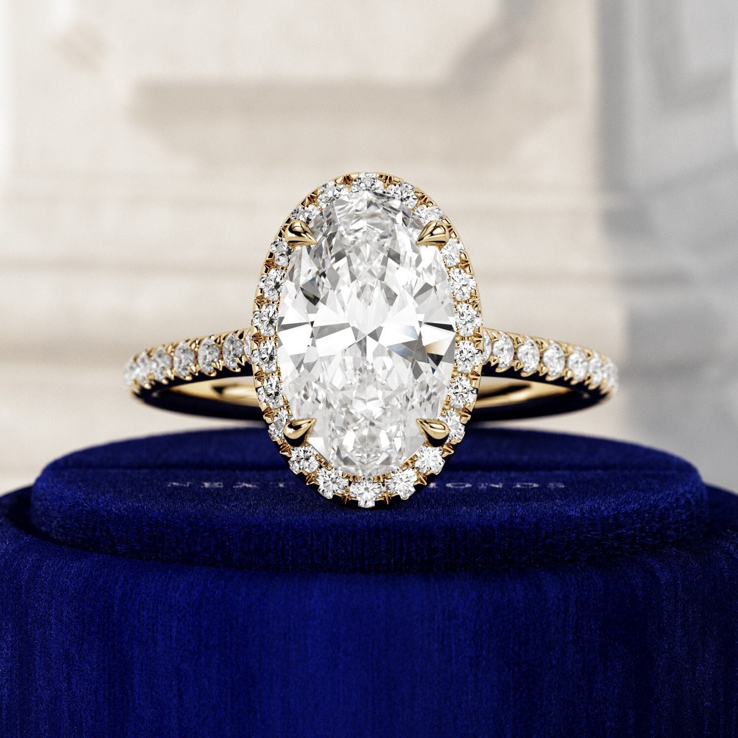 2 Carat Oval Lab Grown Diamond Halo Engagement Ring / Oval CVD E VVS2 Diamond / 14k or 18k Gold Hidden Halo Ring / High Set Cathedral Ring