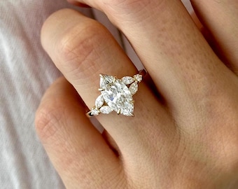 2 Carat Marquise Lab Grown Diamond E VVS2 Nature Inspired Engagement Ring: Yellow Gold Unique Twig Boho Cluster Ring