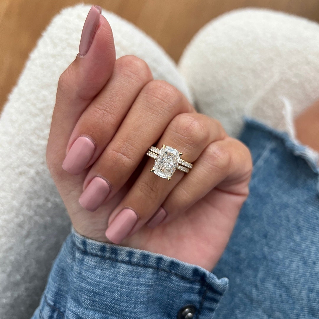 4 Carat Lab Diamond Ring / 4 CT Elongated Cushion Diamond / Elongated ...