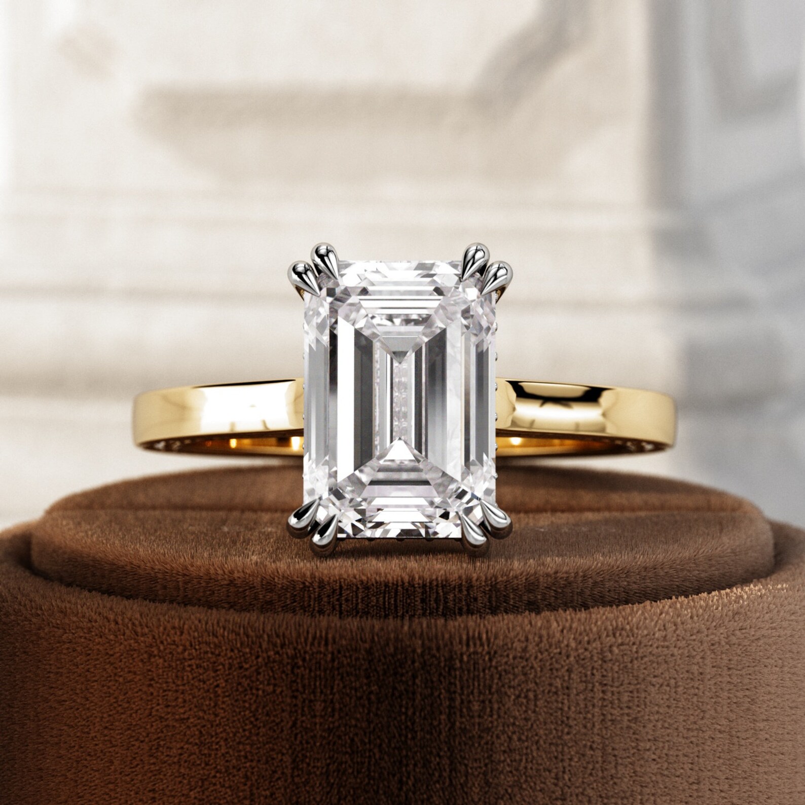 3 Carat Emerald Cut Lab Grown Diamond Hidden Halo Engagement Ring ...