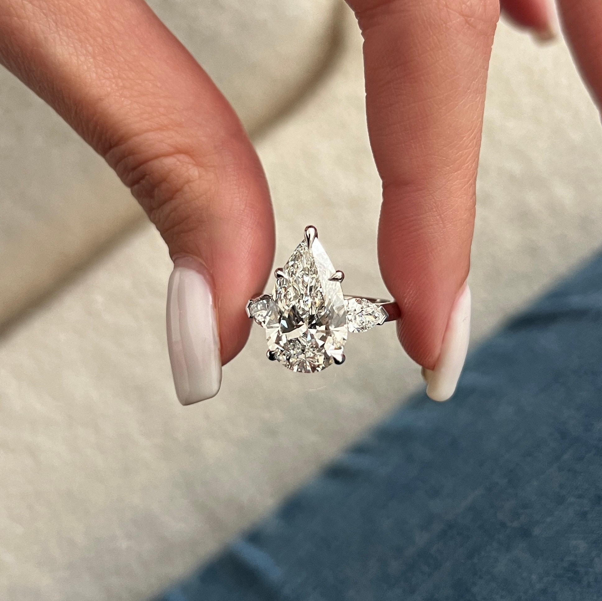 14K Gold Lab Diamond Ring Women 1-5 Carat Pear Cut 3 Stone Lab Diamond ...