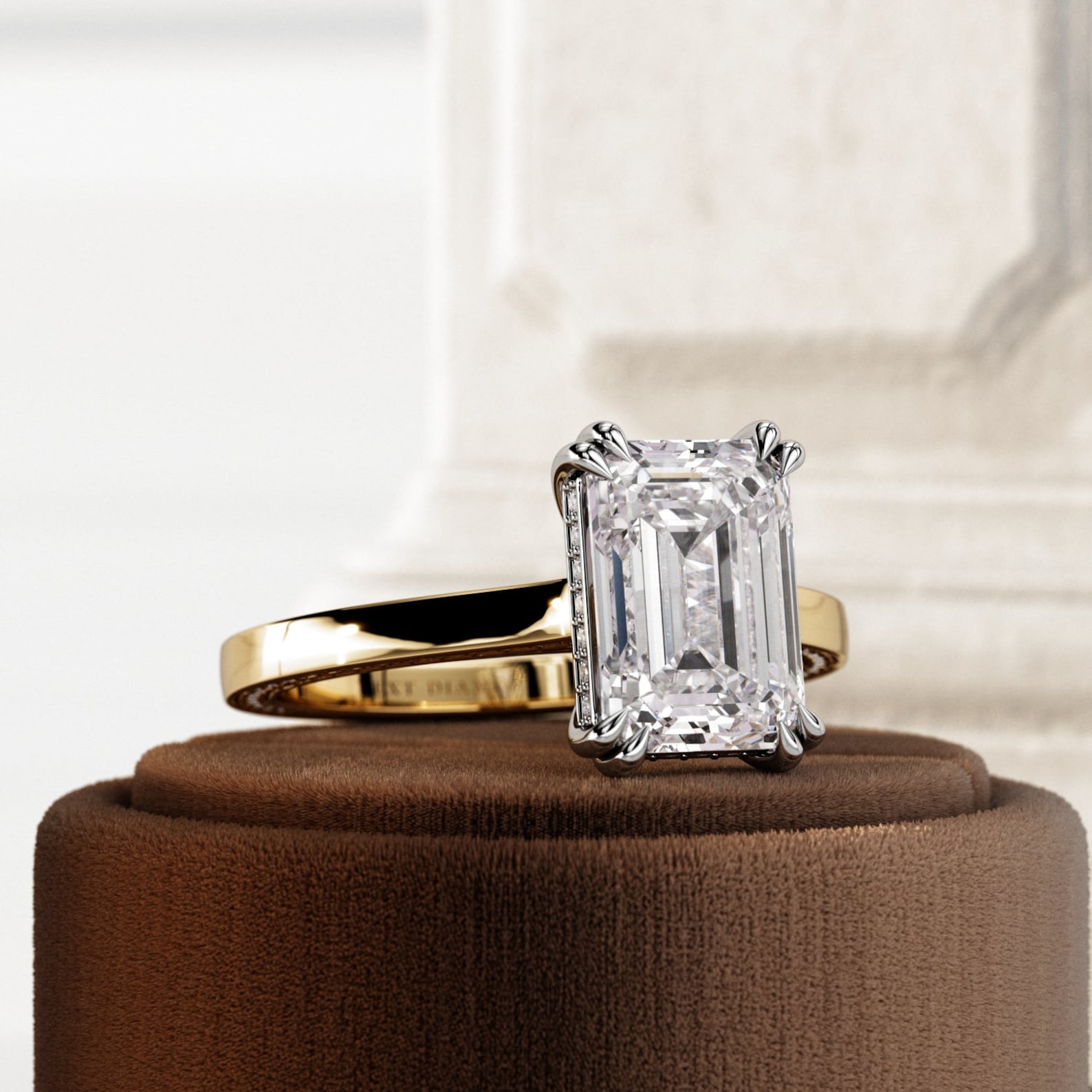 3 Carat Emerald Cut Lab Grown Diamond Hidden Halo Engagement Ring ...
