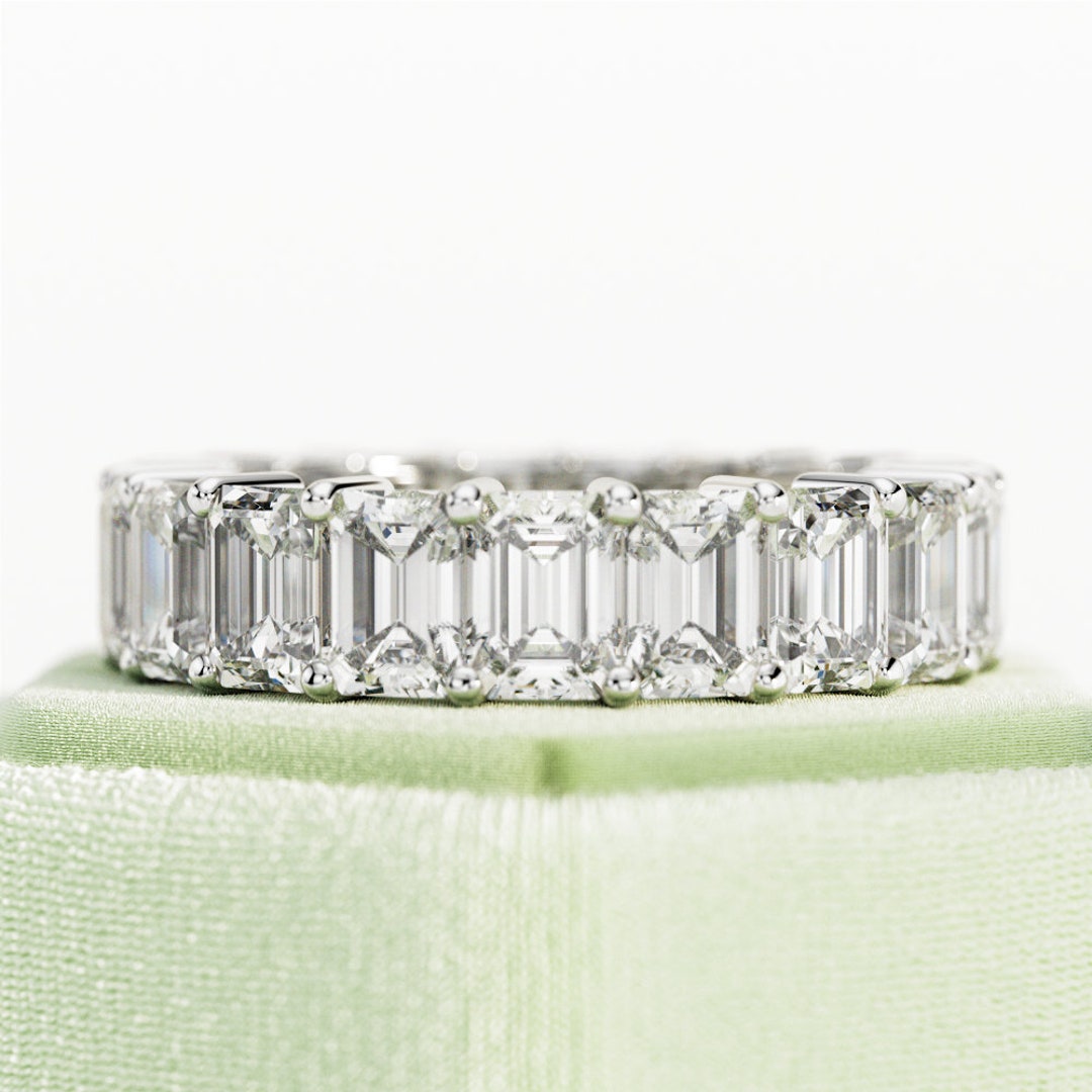 6 Total Carat Lab Diamond Emerald Cut Eternity Band / 14k White Gold ...