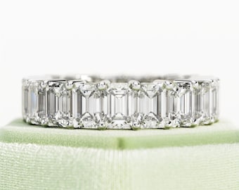 5.7 TCW Lab Grown Diamond Emerald Cut Eternity Band / Emerald Diamond Eternity Ring / Shared Prong / Wedding Band / White Gold Wedding Ring