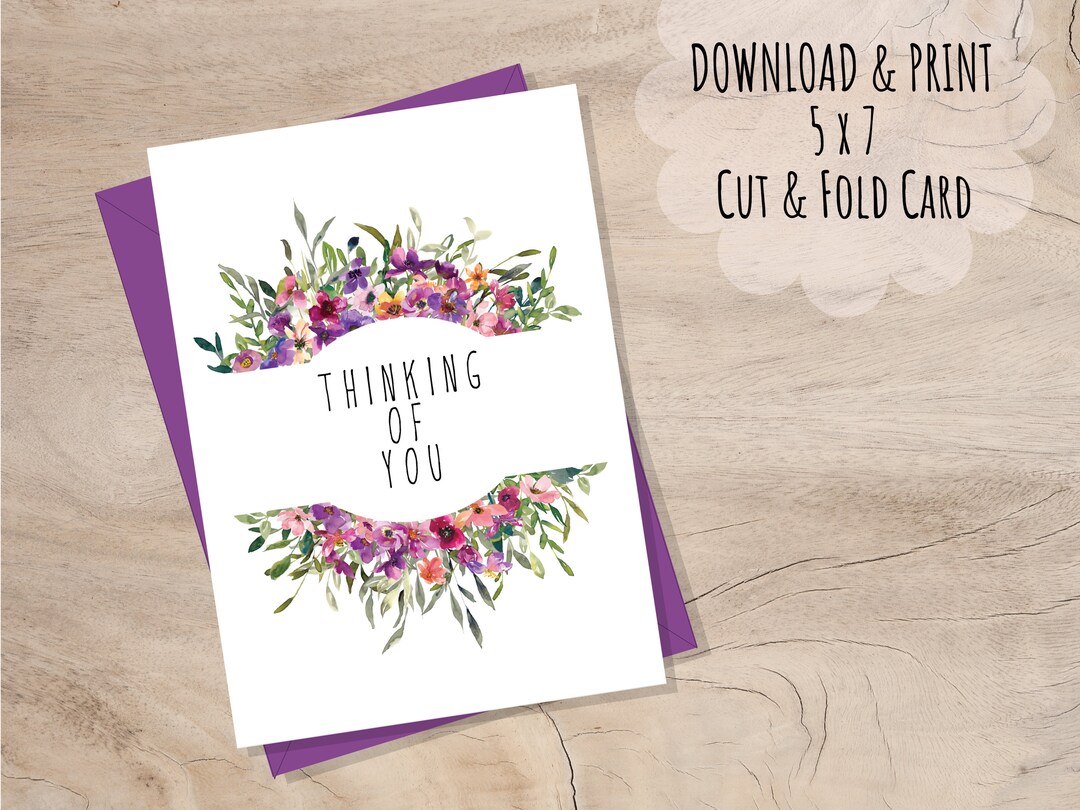 Floral Thinking of You Card: Purple Flowers, 5x7 Printable (PDF) - Etsy