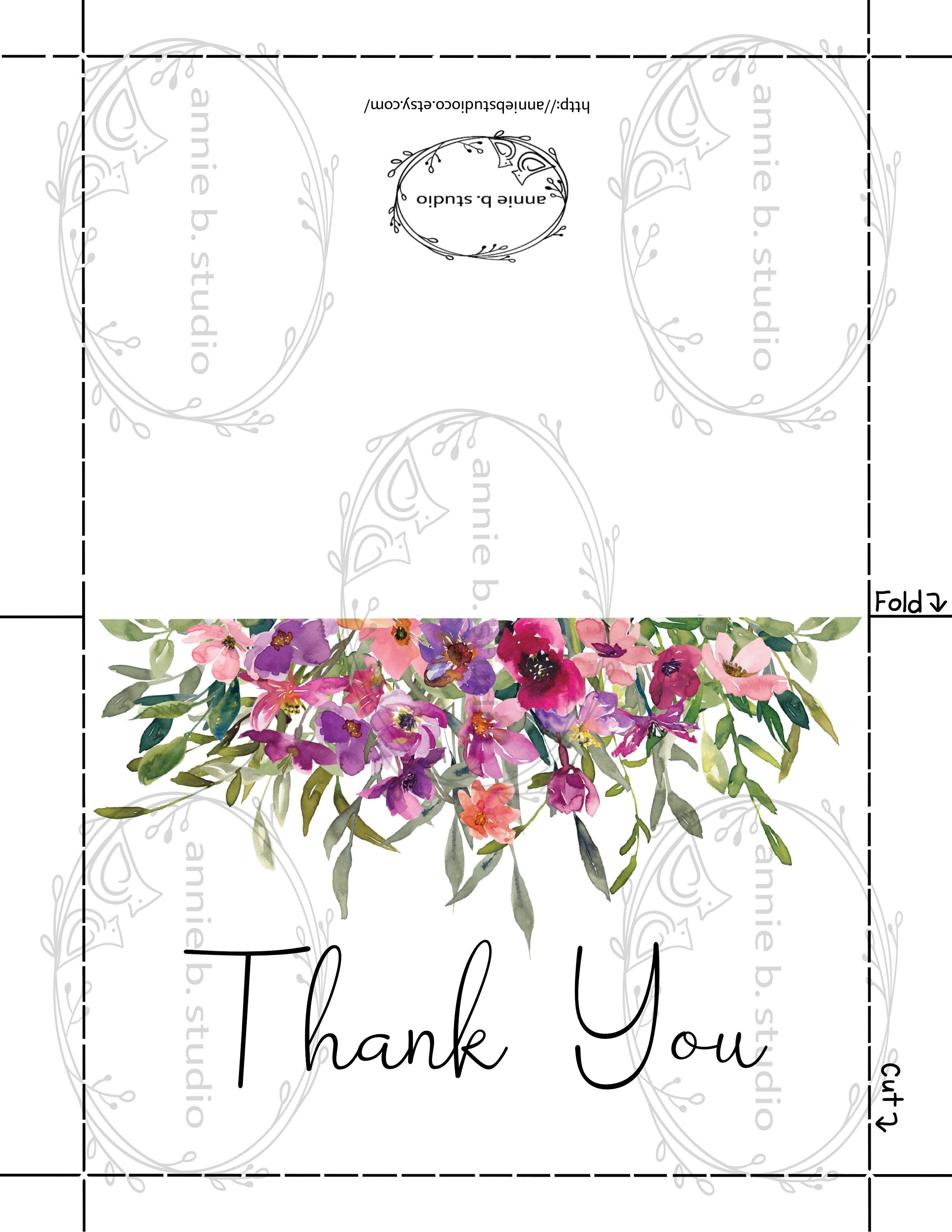 PRINTABLE Floral Thank You Greeting Card, INSTANT DOWNLOAD, 5x7 Cut and ...