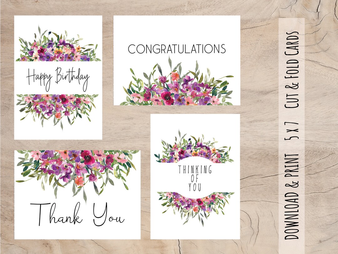 PRINTABLE Floral All Occasion Greeting Card Bundle, Set of 4, Birthday ...