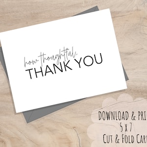 Biglietto d'auguri di ringraziamento minimalista STAMPABILE, DOWNLOAD IMMEDIATO, 5x7 in bianco e nero, Biglietto di apprezzamento, Quanto premuroso, Interno vuoto