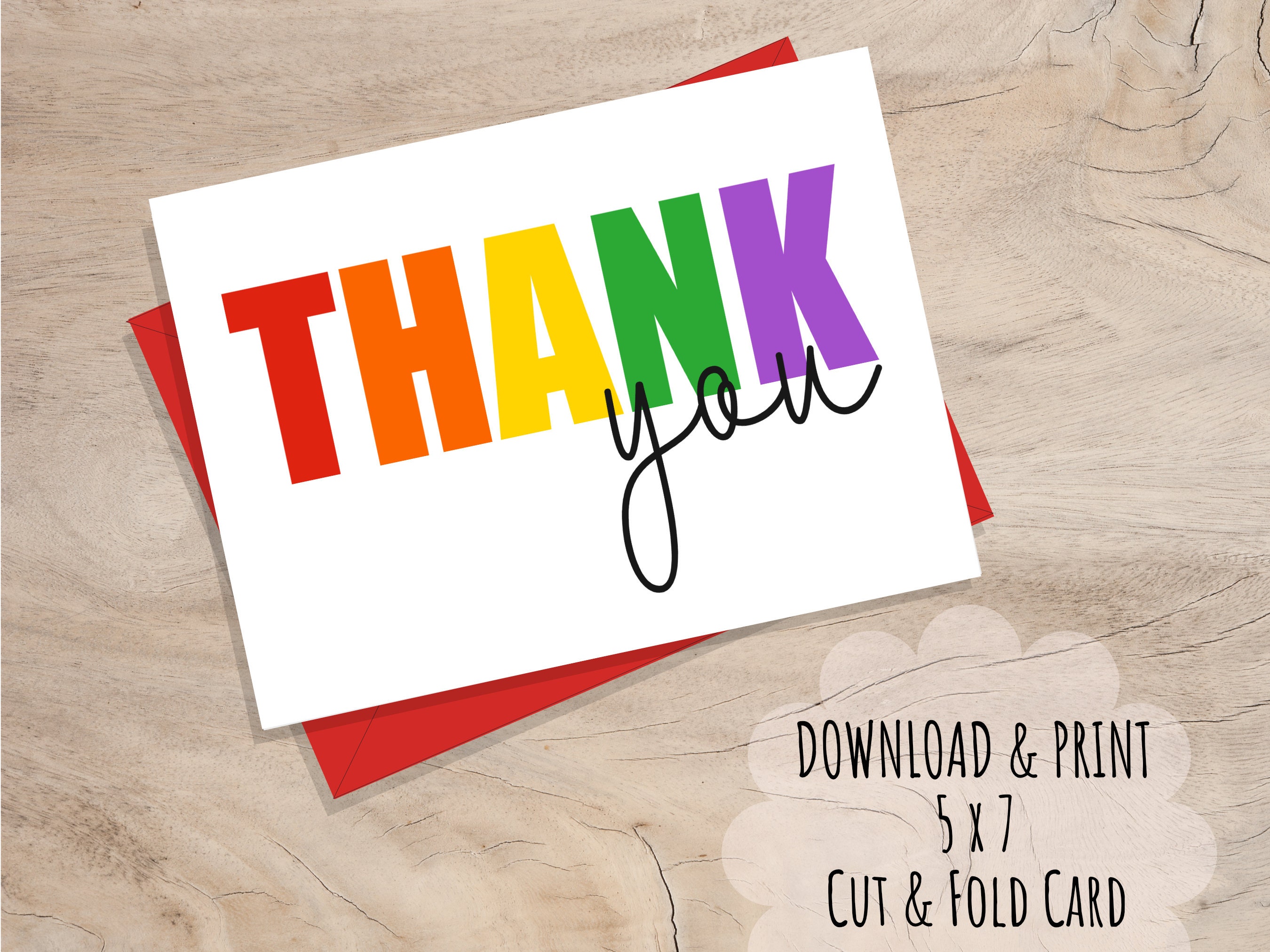 PRINTABLE Rainbow Thank You Card, INSTANT DOWNLOAD, 5x7 Colorful ...