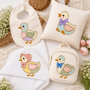 Patchwork Duck Applique Embroidery Design Bundle, Floral Duckling with Bow Machine Embroidery Files, Farm Animal Pattern, Instant Download