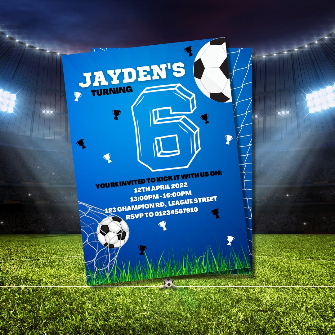 Personalised Blue Football Invitations Football Birthday Invitation