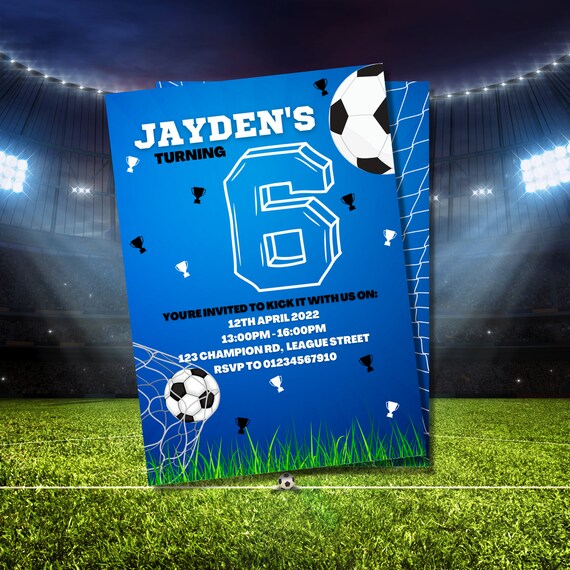 Personalised Blue Football Invitations Football Birthday Etsy