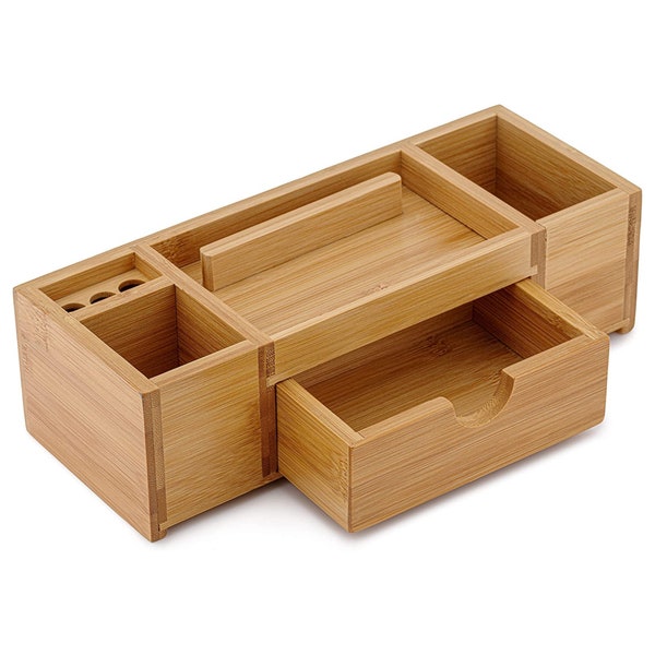 Bamboo Desk Organizer – Durable Wooden Office Desk Organiser with Drawers