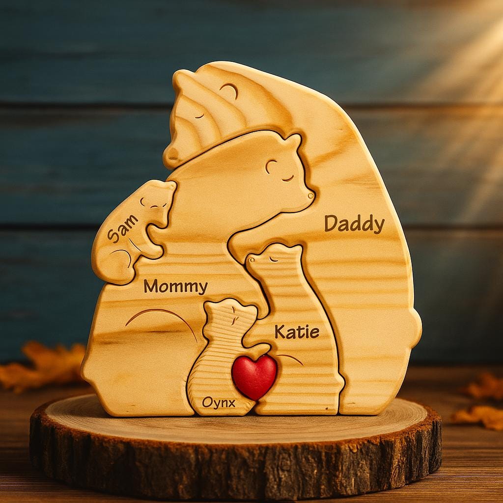 ☺︎︎︎︎ Personalized Wooden Bear Family Puzzle – Custom Housewarming