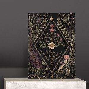 Dark Academia Geometric Botanical Print | Dark Cottagecore Decor | Witchcore Wicca Dark Moody Floral Gallery Wall | Vintage Digital Print