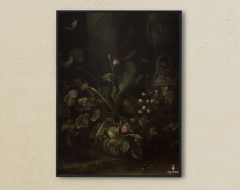 Dark Academia Fleurs sauvages Peinture victorienne Impression | Décor Cottagecore sombre | Dark Moody Antique vintage Galerie Mur Art | Téléchargement numérique