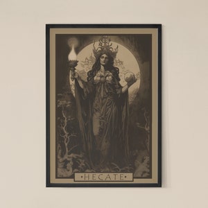 Greek Goddess Hecate Digital Print | Witchy Wicca Gothic Decor | Vintage Dark Moody Gallery Wall Art | Witchcraft Magic Pagan Illustration
