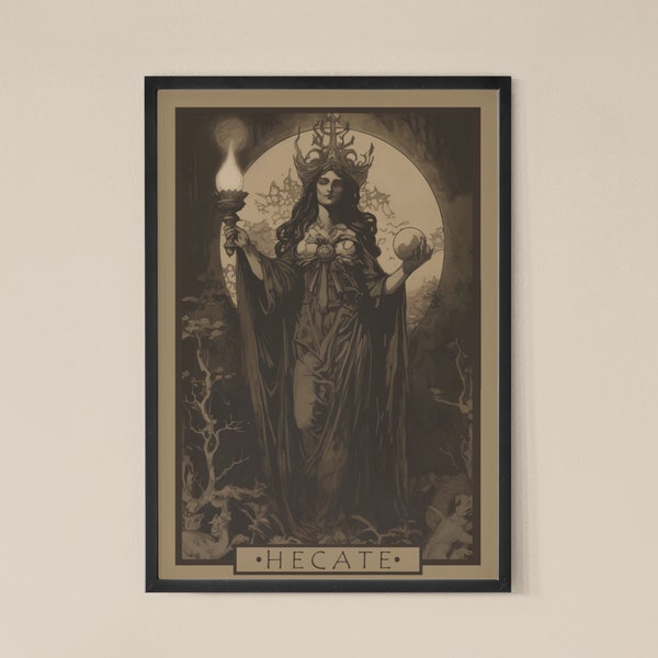 Impression numérique de la déesse grecque Hécate | Décor gothique sorcier Wicca | vintage Dark Moody Gallery Wall Art | Illustration païenne magique de sorcellerie