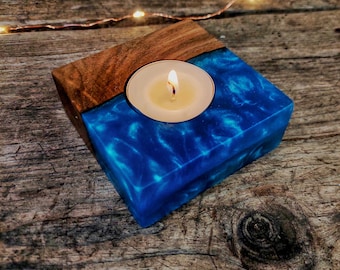 Unique Epoxy n Wood Candle Holder, Tealight Holder, Candle Holder, Home Decor, Resin Art, Noyer, House Warming Gift