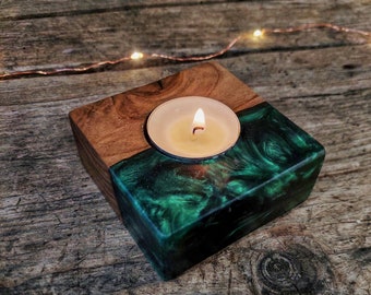 Unique Epoxy n Wood Candle Holder, Tealight Holder, Candle Holder, Home Decor, Resin Art, Noyer, House Warming Gift