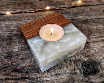Unique Epoxy n Wood Candle Holder, Tealight Holder, Candle Holder, Home Decor, Resin Art, Noyer, House Warming Gift
